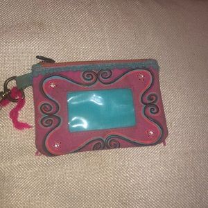 Pink Denim Wallet with design and crystals